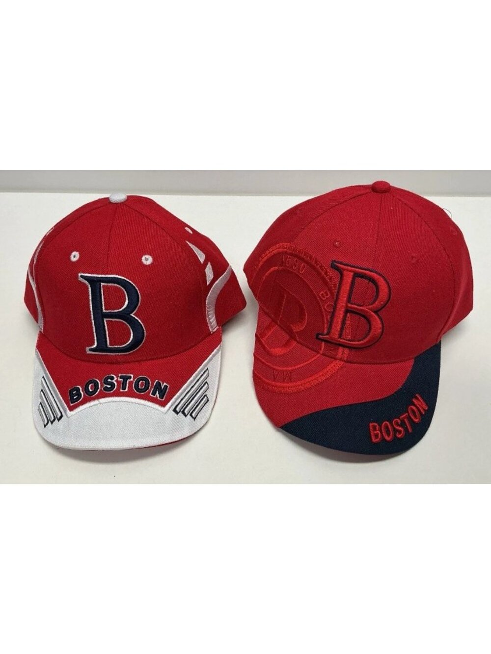 Lot of 2 Boston Red Sox Ball Caps Hat Red Adjustable Bay State Apparel